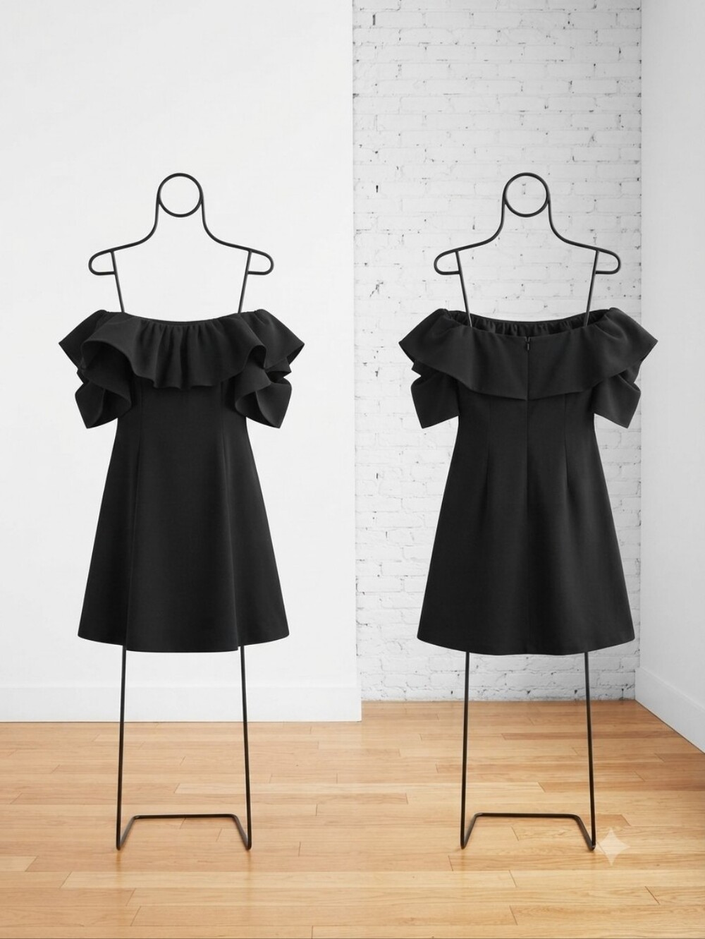 Miss Selfridge Black Off-Shoulder Ruffle Mini Dress